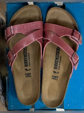 Birkenstock Women’s Pink Glitter Sandals - Adjustable Dual Strap Size 11